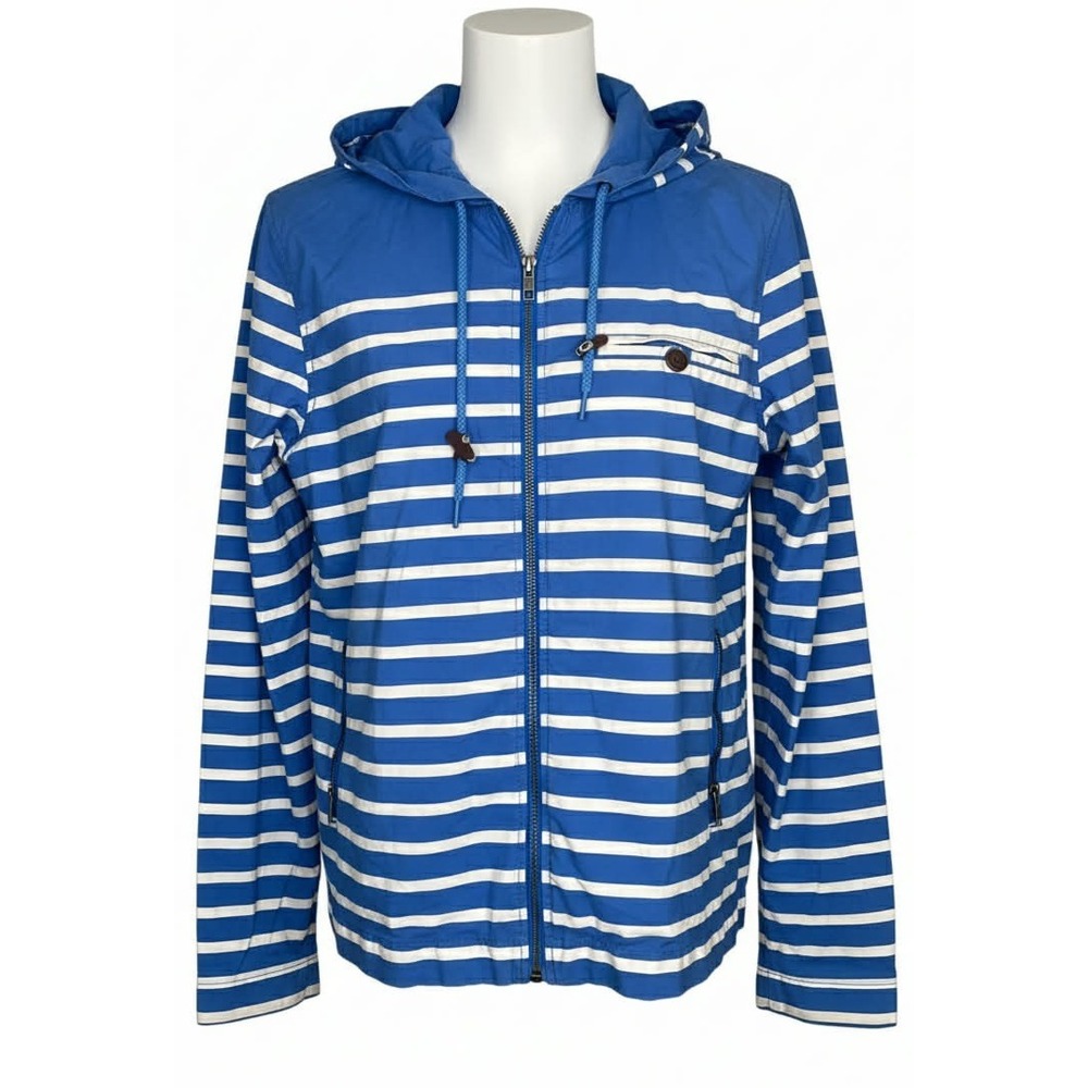 Bossini‎ Rain Jacket Women's Size Small Blue white Full Zip Packable hooded